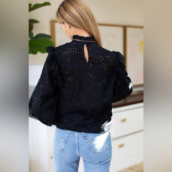 Emerson Fry Pearl Long Sleeve Blouse in Black Eyelet - Picture 5 of 8
